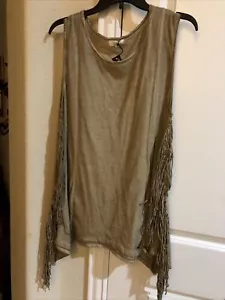 UMGEE TAUPE SIDE FRINGE SLEEVELESS TANK TOP NEW WITH TAG - Picture 1 of 6