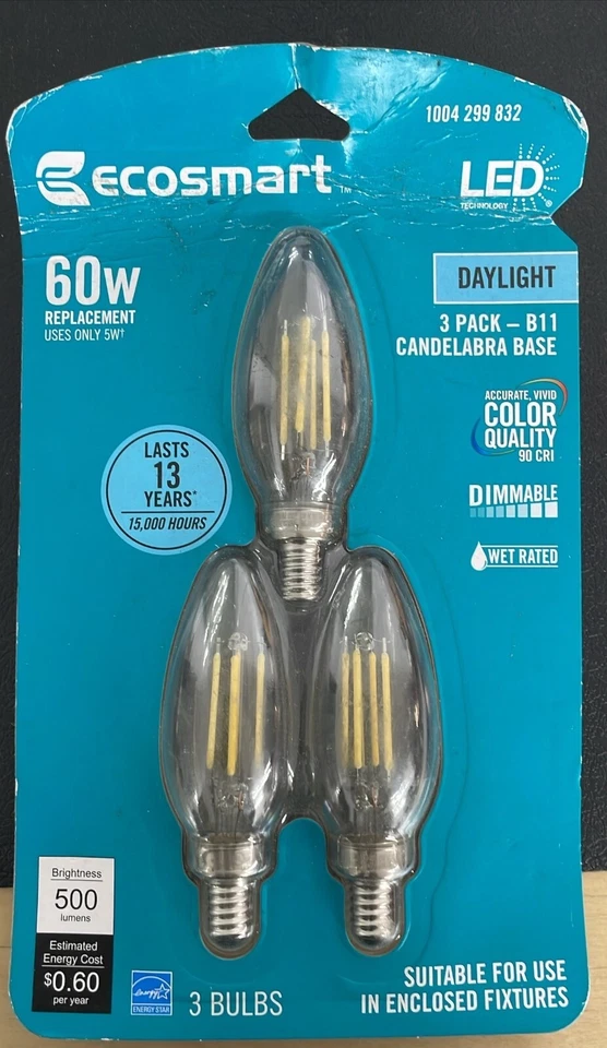 Ecosmart 60w 5w Daylight Candelabra LED Light Bulb Dimmable 5000k B11