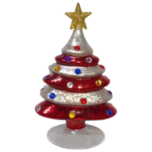 Albero natale vetro soffiato rosso argento con puntale in oro h.18 cm MIR-13341 - Foto 1 di 2