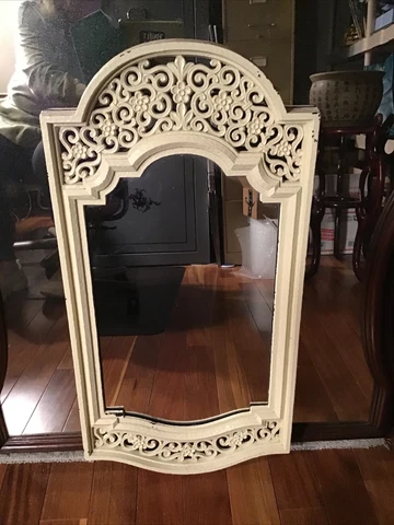 VINTAG 1969 DART SYROCO ORNATE ARCH Wall Mirror Antique White Distressed 29”x15” Cover