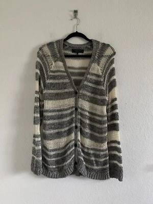 RAG & BONE Loose Knit Gray/Cream Linen Blend Cardigan Sweater Button Front Small - Image 1 of 4