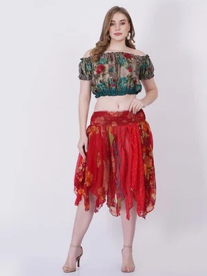 Women's Chiffon Multi Leaves Printed Summer short Skirt Wholesale Mix Lot - Image 1 of 4