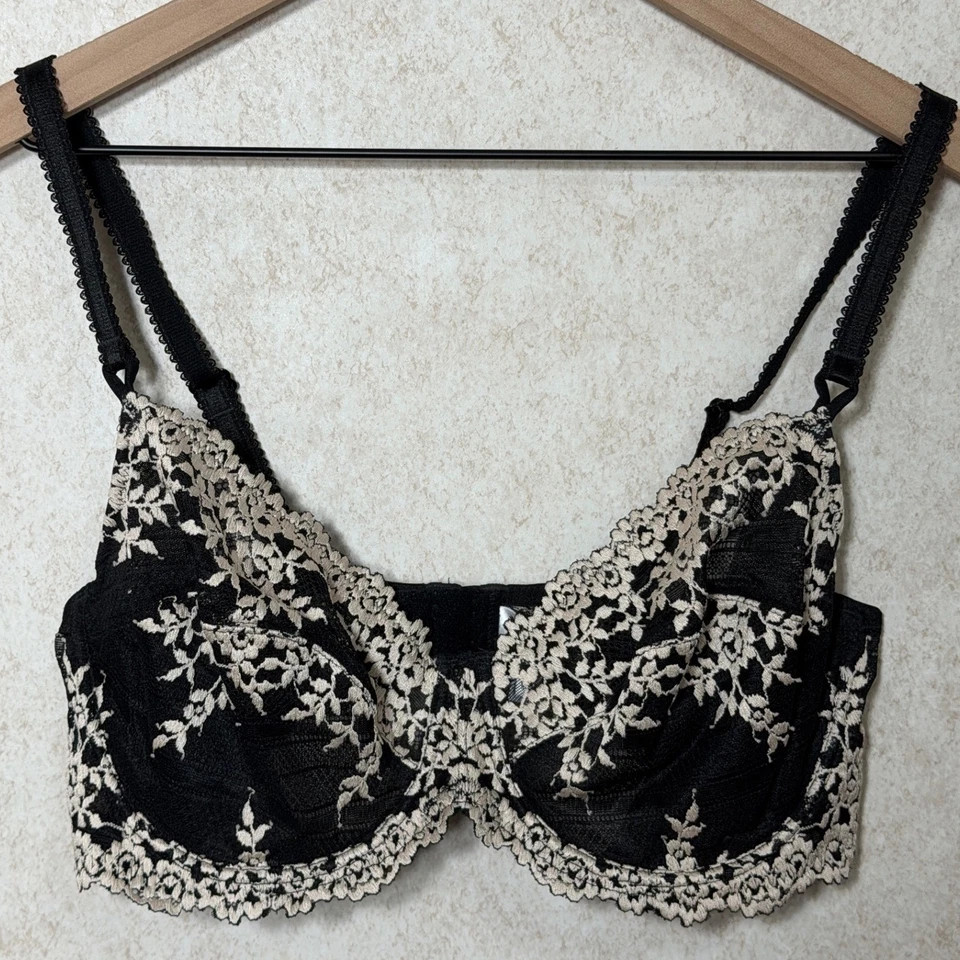 Wacoal Black Lace Floral Underwire Bra 38D Unlined Embroidered - Image 1 of 3