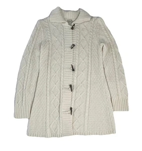LL Bean Womens Sweater Size Large Ivory Long Wool Blend Cardigan Cottage Coastal - Picture 1 of 10