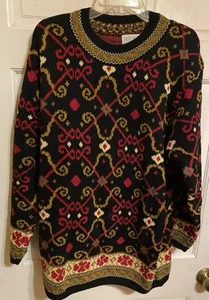 Lands' End Cotton Blend Sweater Womens L/14-16 Fair Isle~Soft~Lovely Colors~EXC - Picture 1 of 8