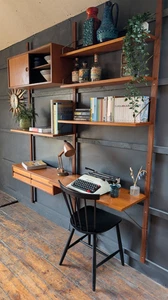 MCM 1960s Vintage Danish Cadovius Royal System Teak Wall Shelving Desk Workspace - Picture 1 of 17