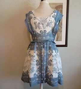 Free People New Romantics Size Small Songbird Linen Blend Dress Blue Mesh - Picture 1 of 16