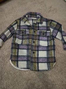 Zara Plaid SHACKET Jacket Size Youth KIDS 9 White Purple - Picture 1 of 8