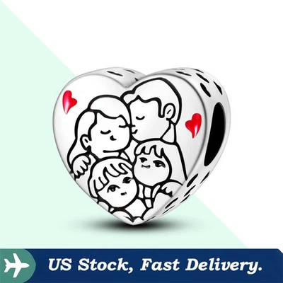 KUNSIR 925 Sterling Silver DIY Charm For Bracelet Family Love Heart Bead Charm - Image 1 of 4