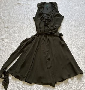 Vestido envolvente verde oliva talla 8 con cinturón Lauren Ralph Lauren para mujer - Imagen 1 de 13