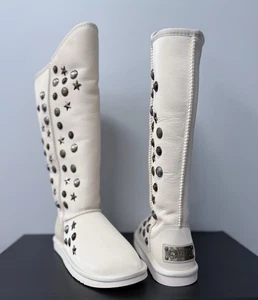 AUSTRALIA LUXE Angel Tall Pale Satin Over Double Face Sheepskin Studs Boot *8/39 - Picture 1 of 20