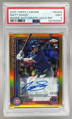 Matt Shaw 2025 Topps cromo oro refractor novato automático RC 9/50 PSA 9 Foto 1 de 3