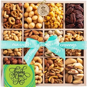 Nut Cravings - Wooden Tray Gift Basket with 12 Nut Variety & Greeting Card (1P) - Picture 1 of 7