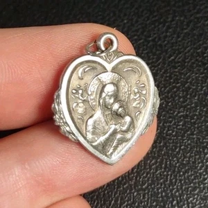 4,4 Gramm Vintage Heilige Maria & Jesus Medaille Sterlingsilber 925 Charm - Bild 1 von 4