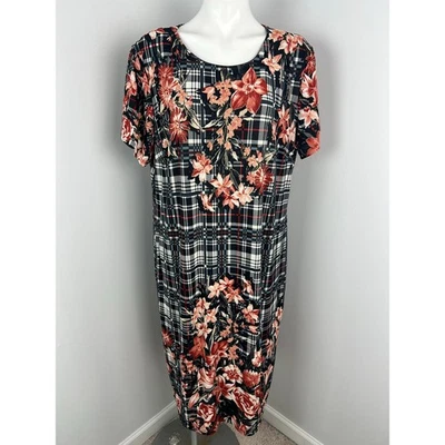 Vestido manga corta elástico talla grande metálico floral a cuadros C Est.1946 18/20 W Foto 1 de 4