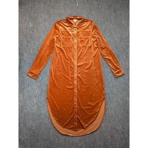 Umgee Samt Shirt Kleid Knopfleiste Orange Damen Large Velour Herbst Midi Boho - Bild 1 von 9