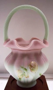 Fenton BASKET Lotus Mist Burmes GOLDEN TULIPS #D 46486X * FREE USA SHIPPING - Picture 1 of 4