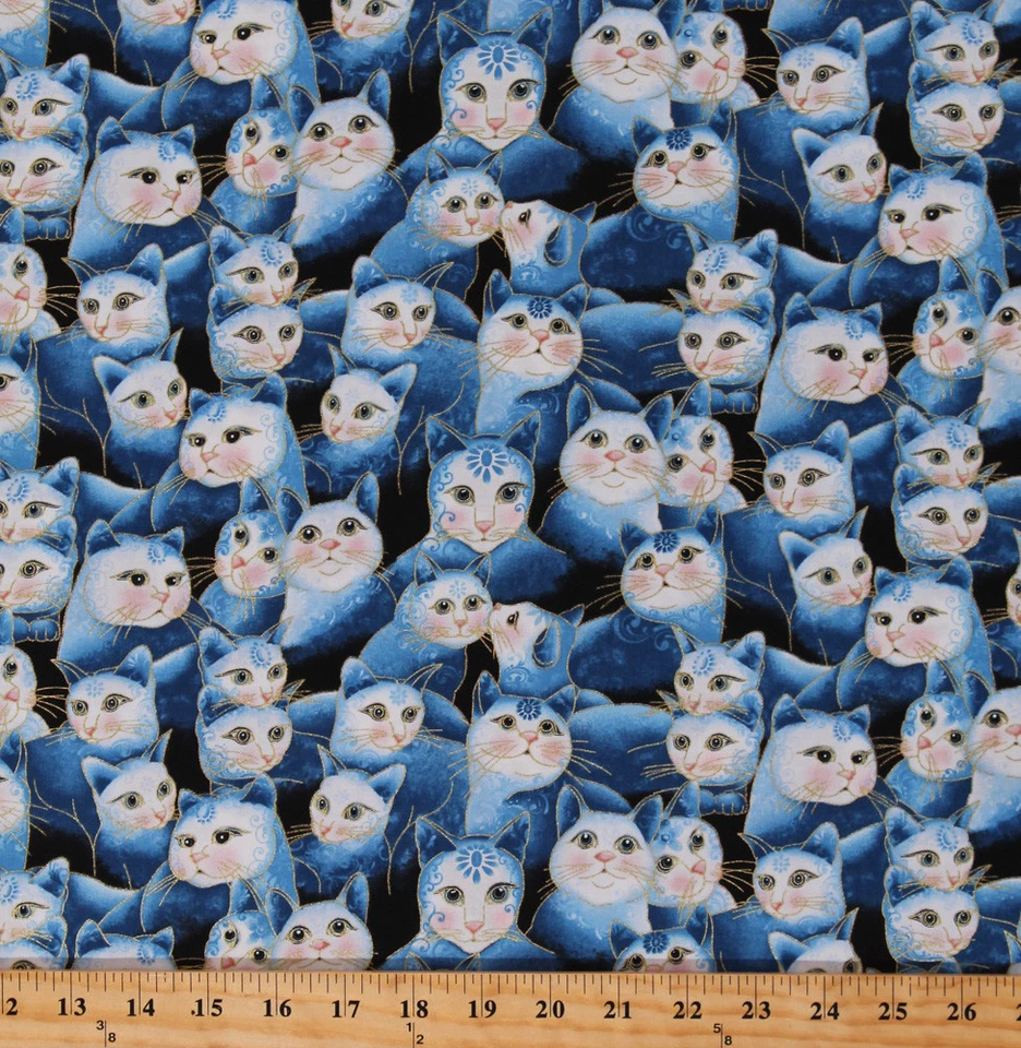 Gatos azules animales felinos caprichoso Cat-i-tude 2 tela de algodón estampado por D774.71 Foto 1 de 1