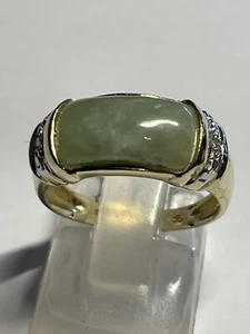 Attractive 9 Carat Yellow Gold JADE & DIAMOND Cluster Ring - Picture 1 of 6