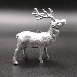 Vintage Plastic Silver Reindeer Buck Christmas Ornament Decoration - Picture 1 of 12