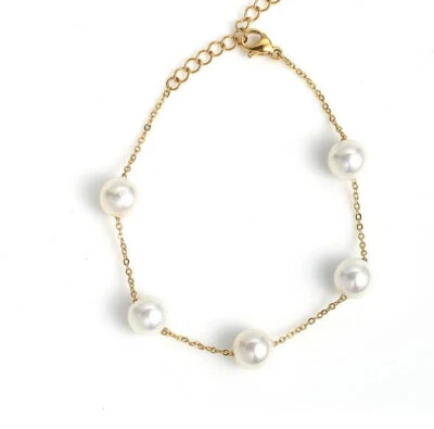 Gorgeous 9-10mm  AAA South Sea Round White Pearl Bracelet 7.5-8" 14K  Gold P - Image 1 of 4