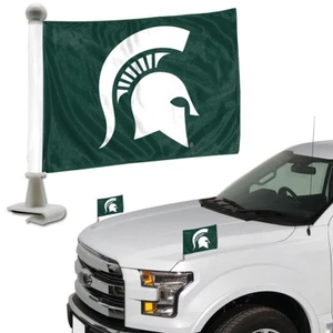 Michigan State Spartans Set of 2 Ambassador Style Car Flags - Trunk Hood - Picture 1 of 2