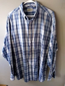 St Johns Bay Shirt Mens XLT Blue White Plaid Button Down Classic Fit Vintage 90s - Picture 1 of 5