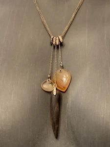 Keneth Cole Pendant Necklace Tusk Claw Horn Natural Stones Pendant 18-19” - Picture 1 of 5