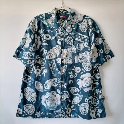 Camisa Tommy Hilfiger Para Hombre Azul Floral Hawaiana Manga Corta Abotonada Talla XL Foto 1 de 4