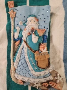 Completed Bucilla Felt Stocking 18" "Seashore Santa" #89323E - Picture 1 of 1