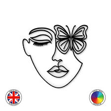 One line Art face with Butterfly Cake Charm 5in Topper WOOD ACRYLIC 50+ COLOURS