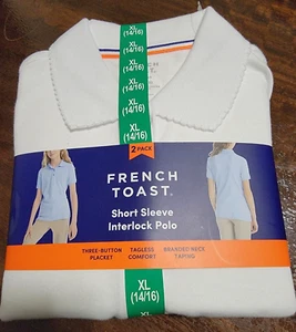 New 2 Pack French Toast Girls Short Sleeve Polo Shirts Navy White XL 14 / 16 - Picture 1 of 6