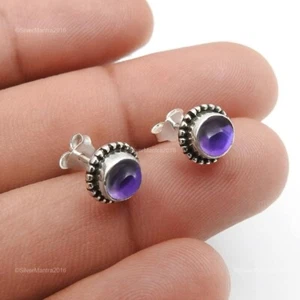 Round Natural Amethyst 925 Sterling Silver Stud Butterfly Earrings Jewellery - Picture 1 of 8