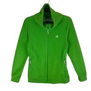 Adidas Lime Green Full Zip Mock Neck Fleece Jacket Zippered Pockets Size M