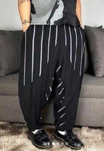 Unisex Japanese Black Stripes Wide Balloon Harem Pants - S - Picture 1 of 4