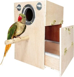 Parakeet Nesting Box Wooden Bird Breeding Nest Parrots Mating House Wood Bird Av - Picture 1 of 6