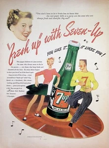 VINTAGE 1940s Print Ad ~ 7-up "Fresh up" with Seven-Up You Like It It Likes You - Picture 1 of 1