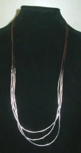 Genuine Native American Liquid Silver Oblong Bead & Leather Cord Necklace Signed - Picture 1 of 7