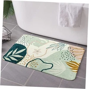 Bathroom Rugs Modern Abstract Velvet Bath Mat Non-Slip 20x31 inch Green - Picture 1 of 7