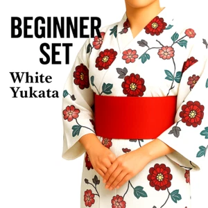 Juego Yukata Blanco con Obi Preatado, Tabla Kimono, Cinturón Mágico, Corbatas Cintura - Usado - Imagen 1 de 22