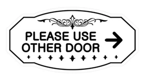 Victorian Please Use Other Door Right Arrow Sign (White) - Small 3" X 6" - Picture 1 of 1