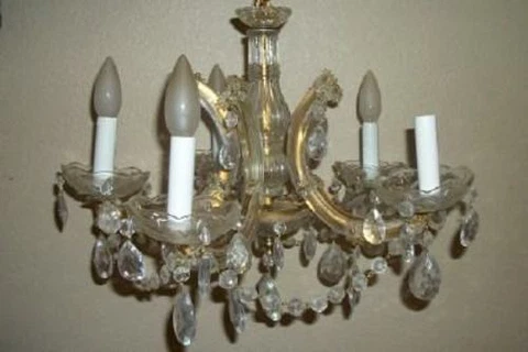 ITALIAN VENETIAN MURANO GLASS CHANDELIER 5 LIGHT PRISMS CRYSTAL CHAINS 1940s Cover