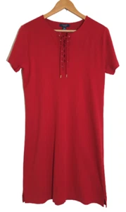 CHAPS L Red Lace-Up Dress 100% Cotton - NWOT - Picture 1 of 10