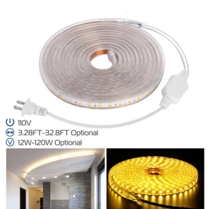 110V LED Strip Light SMD 5050 Flexible Tape Home Outdoor Lighting Rope + US Plug - Picture 1 of 31