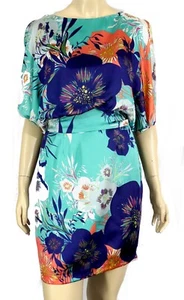 Bisou Bisou Bohbot Size 6 Tropical Satin Open Back Sleeve Short Dress - Picture 1 of 5