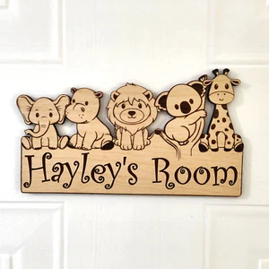 Personalised Bedroom Door Sign for children Cute Safari Animal Wall Decor - Picture 1 of 6