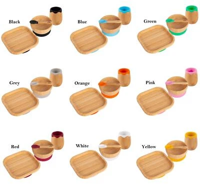 Square Bamboo Silicone Suction Baby Feeding Set Dinner Plate Bowl Cup Spoon 4pc - image 1 of 4