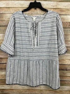 Caslon Damen gestreift Fransenbesatz Schlüsselloch Größe 2X Boho Babydoll Top - Bild 1 von 6