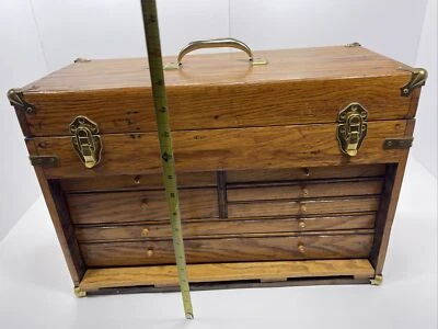 Vintage  7 drawer machinist jewelers chest collectible watchmakers parts box - Image 1 of 4