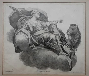 1740 original stipple engraving by Georg Gottfrid Winckler "Allegory" Zampieri - Picture 1 of 10